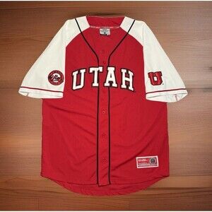 VTG University Of Utah Utes Baseball Jersey Red & White Embroidered Size Large